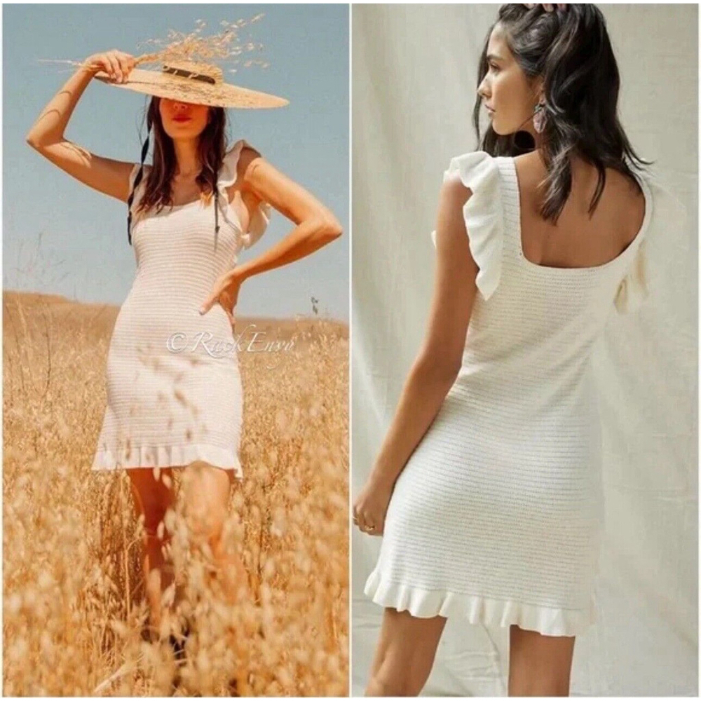 Anthropologie White Ruffle Mini Dress
